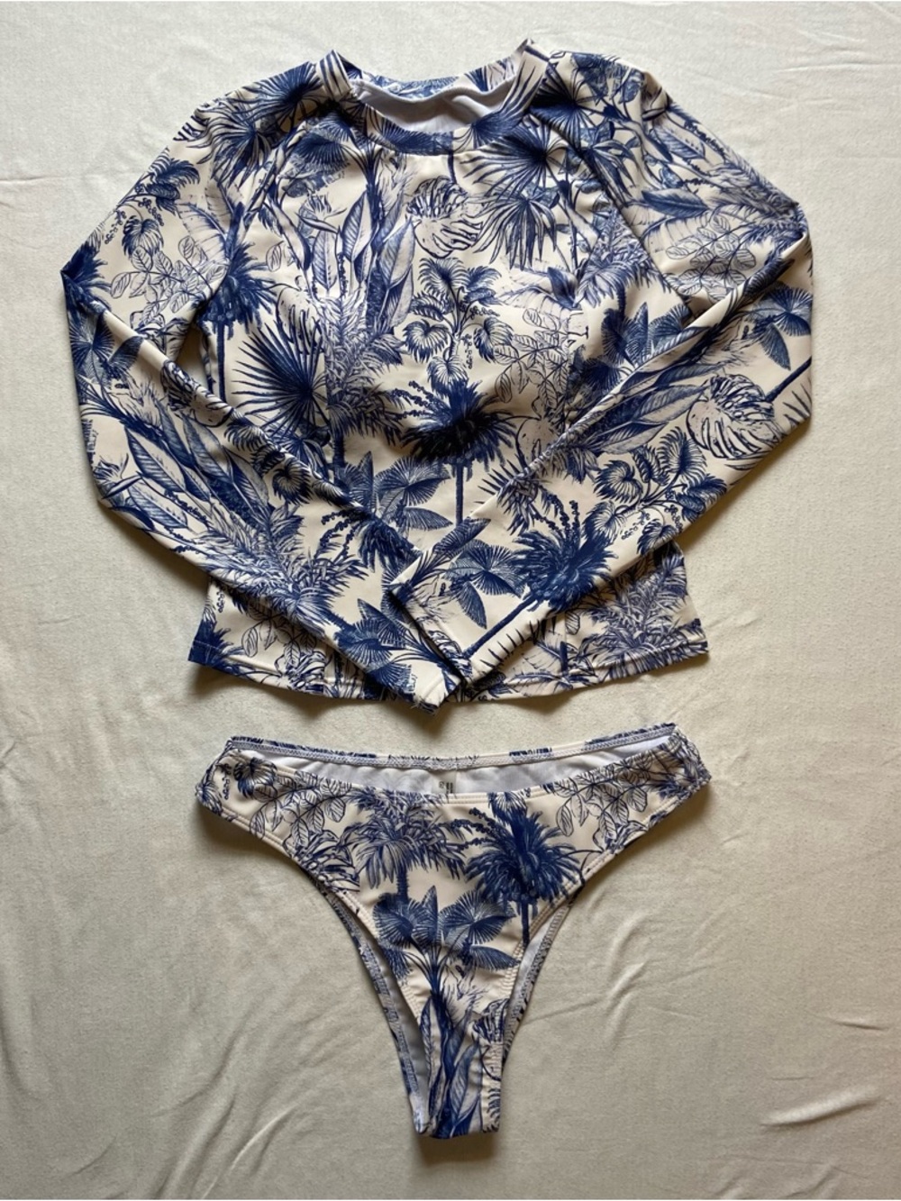 Blue Palm Print Long Sleeve Rash Guard Set